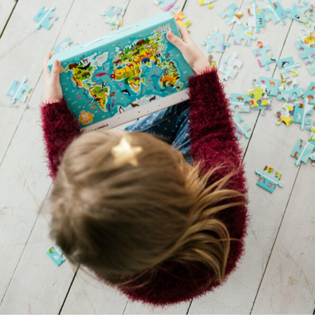 Puzzle Mapa Świata Zwierzęta 80 Elementów Układanka Edukacyjna Zestaw