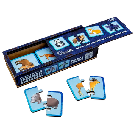 Drewniana Łamigłówka Dzikie Zwierzęta Łączenie Połówek Zestaw Puzzle Puz-44657