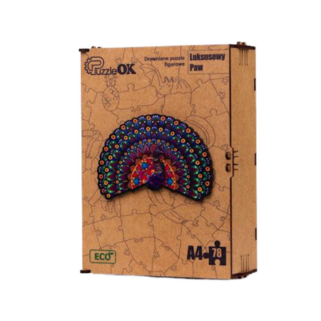 PUZZLE DREWNIANE UKŁADANKA LUKSUSOWY PAW ZESTAW PUZZLI A4 OZDOBA KOLOROWA PuA4-01735