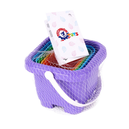 ZESTAW PIRAMIDA WIADERKO Z RĄCZKĄ KOLORY TĘCZY RÓŻNE WIELKOŚCI DO PIASKU 6979