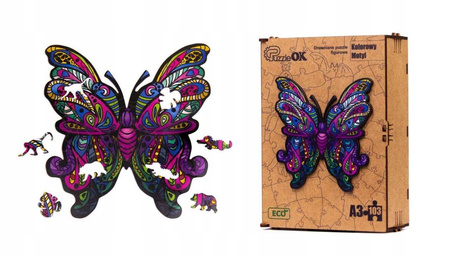 PUZZLE DREWNIANE UKŁADANKA MOTYL KOLOROWY WZORY  PuA3-01235