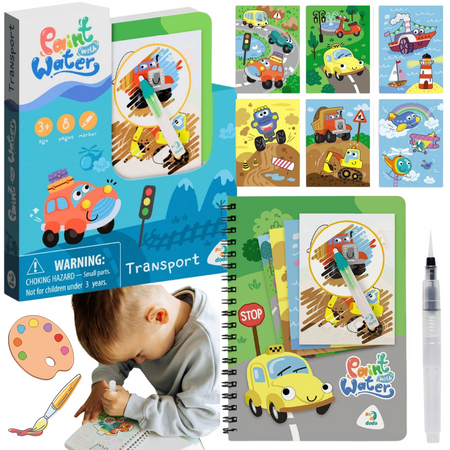 MALOWANIE MARKEREM WODNYM KOLOROWANKA "TRANSPORT" ZESTAW DLA NAJMŁODSZYCH 300309