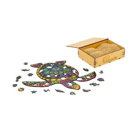 PUZZLE DREWNIANE UKŁADANKA DŁUGOWIECZNY ŻÓŁW KOLOROWY ZWIERZĘ PuA3-00738