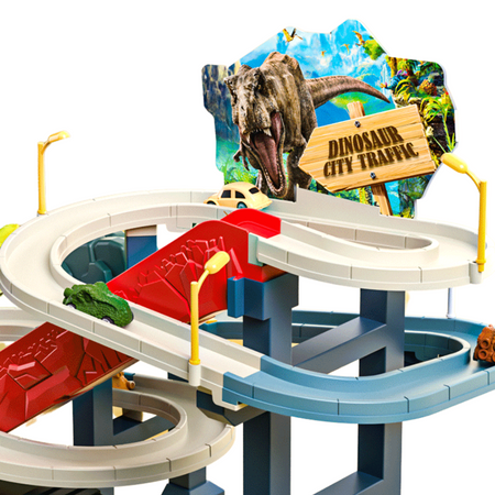 Zestaw Duży Tor Wyścigowy Parking Dinozaury Minisamochody Światło Dźwięk