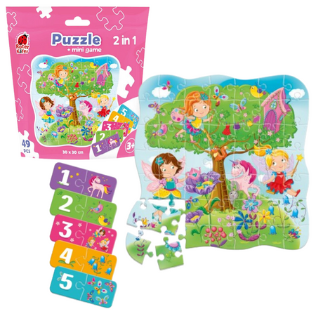 PUZZLE 2W1 WRÓŻKI W SASZETCE UKŁADANKA MINI GRA NAUKA LICZENIA ROTER KAFER