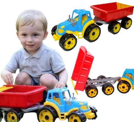 DUZY TRAKTOR CIĄGNIK Z PRZYCZEPĄ PAKA MASZYNA 54cm 3442