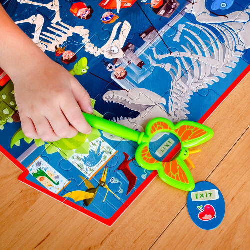 GRA EDUKACYJNA PUZZLE DETEKTYW MUZEUM DINOZAURÓW LUPA ROTER KAFER