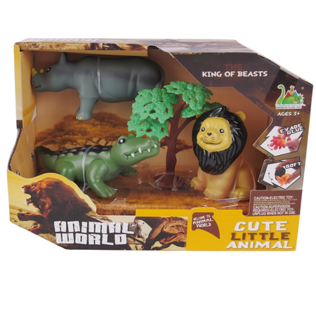 Zestaw Zwierząt Krokodyl Hipopotam Lew Dzikie Zwierzęta Drzewko