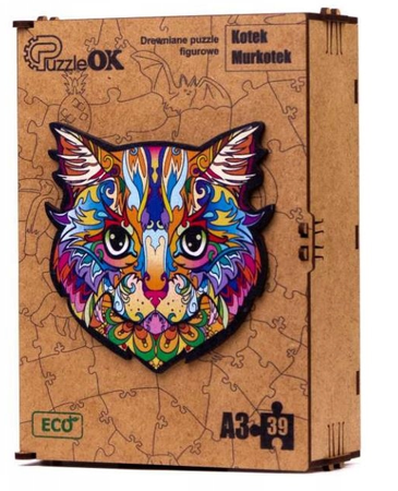 PUZZLE DREWNIANE UKŁADANKA KOT KOTEK KOLOROWY  PuA3-02724