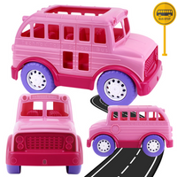 AUTOBUS SZKOLNY RÓŻOWY POJAZD REALISTYCZNE ELEMENTY OTWARTA KLAPA SZKOŁA 7129