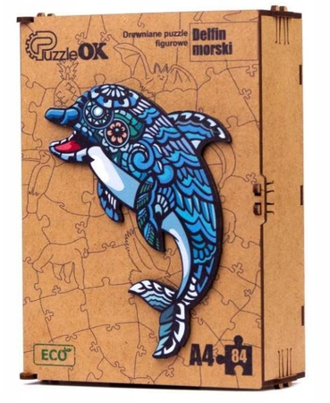 PUZZLE DREWNIANE UKŁADANKA DELFIN MORSKI RYBA RYBK  PuA4-00702