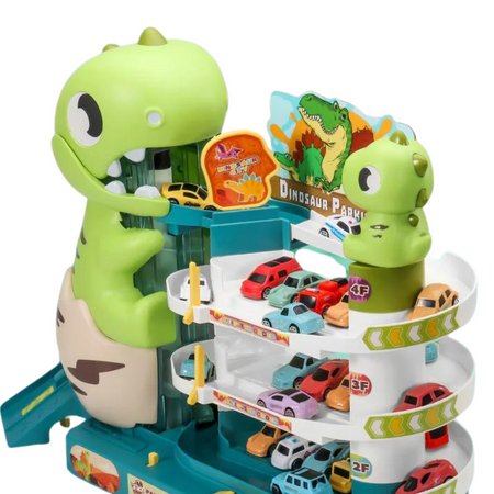 Zestaw Parking Trzypoziomowy Samochody Mata Dinozaury Winda Rampa Autka