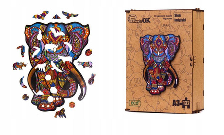 PUZZLE DREWNIANE UKŁADANKA SŁOŃ SŁONIK KOLOROWY  PuA3-05326
