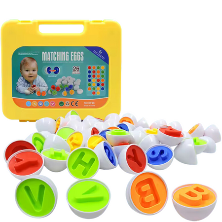 Duży Zestaw Układanka Gra Edukacyjna Sorter Montessori Klocki Jajka Litery