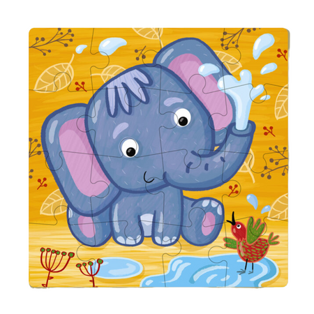 Puzzle "Słonik" 16 Elementów Układanka Edukacyjna Dla Dzieci Zestaw Słoń 300162