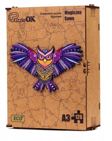 PUZZLE DREWNIANE UKŁADANKA SOWA MAGICZNA KOLOROWA  PuA3-00723