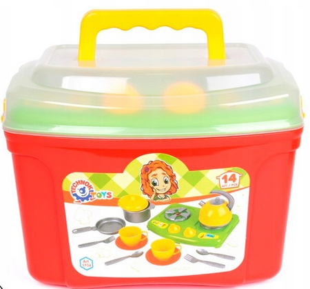 KUCHENKA dla dzieci 2w1 SKRZYNIA GARNKI NACZYNIA 5934
