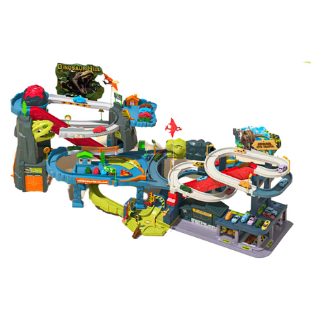 Zestaw Duży Tor Wyścigowy Parking Dinozaury Minisamochody Światło Dźwięk