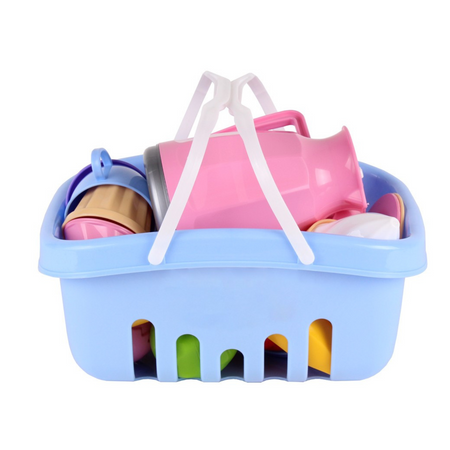 ZESTAW STOŁOWY NACZYNIA W KOSZYKU SKLEPOWYM PRZYBORY OWOCE DESERY 7242