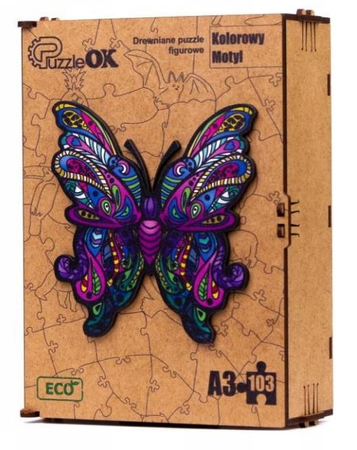 PUZZLE DREWNIANE UKŁADANKA MOTYL KOLOROWY WZORY  PuA3-01235