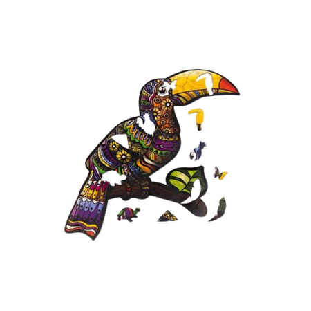 PUZZLE DREWNIANE UKŁADANKA TROPIKALNY TUKAN ZESTAW PUZZLI A3 OZDOBA  PUA3-00734