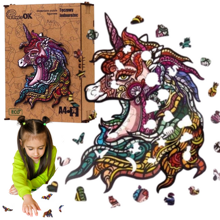 PUZZLE DREWNIANE UKŁADANKA JEDNOROŻEC KUCYK TĘCZOW  PuzA4-00701
