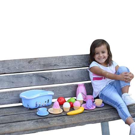 ZESTAW STOŁOWY NACZYNIA W KOSZYKU SKLEPOWYM PRZYBORY OWOCE DESERY 7242