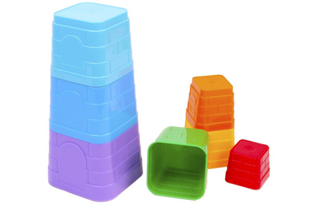 Zestaw Piramida Piramidka Klocki Kubki Kubeczki Wiaderka Dla Dzieci 7 Elem 4654