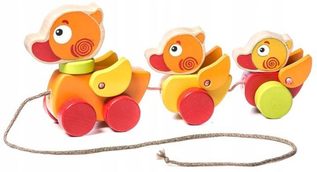 KACZUSZKI DREWNIANE NA KÓŁKACH ZESTAW NA SZNURKU