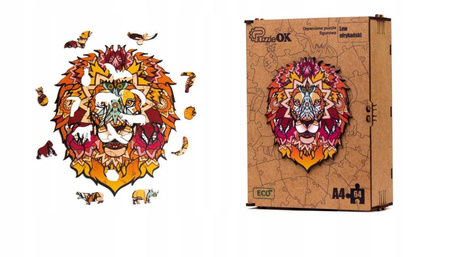 PUZZLE DREWNIANE UKŁADANKA LEW KOT AFRYKAŃSKI  PuA4-00706