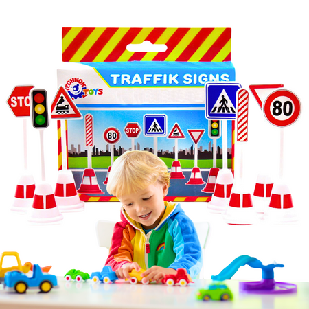 ZNAKI DROGOWE MINIATUROWE 7 ELEMENTÓW ŚWIATŁA STOP RUCH DROGOWY4357