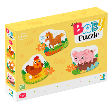 Puzzle 3w1 2-3-4 Elementy "Dzień Na Farmie" Trzy Układanki Dla Dzieci 300394
