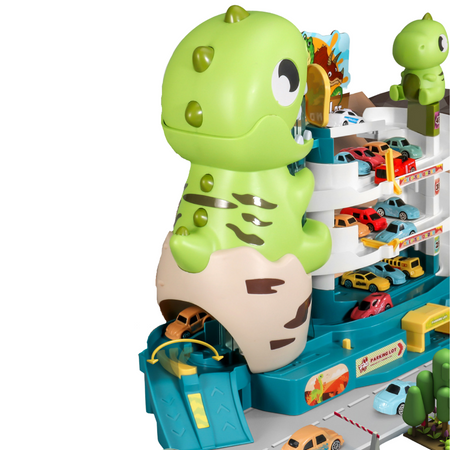Zestaw Parking Trzypoziomowy Samochody Mata Dinozaury Winda Rampa Autka