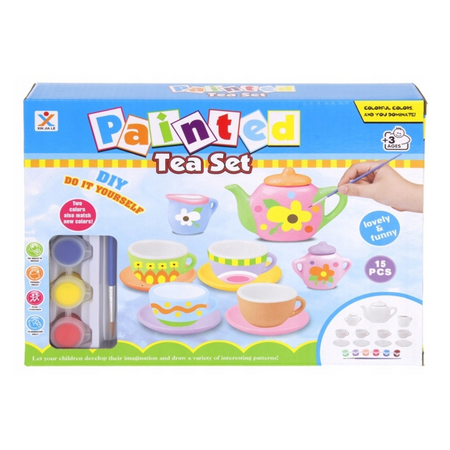 ZESTAW DO HERBATY DO MALOWANIA FILIŻANKI FIGURKI GIPSOWE FARBKI KREATYWNY