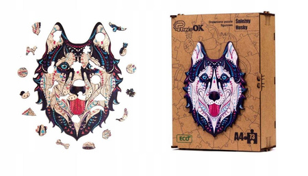PUZZLE DREWNIANE UKŁADANKA HUSKY ŚNIEŹNY PIES  PuA4-00714