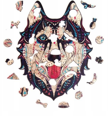 PUZZLE DREWNIANE UKŁADANKA HUSKY ŚNIEŹNY PIES  PuA4-00714