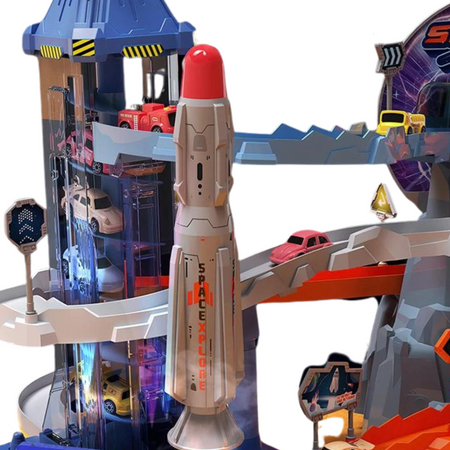 Zestaw Tor Wyścigowy Parking Stacja Kosmiczna Winda Autka Efekty Świetlne