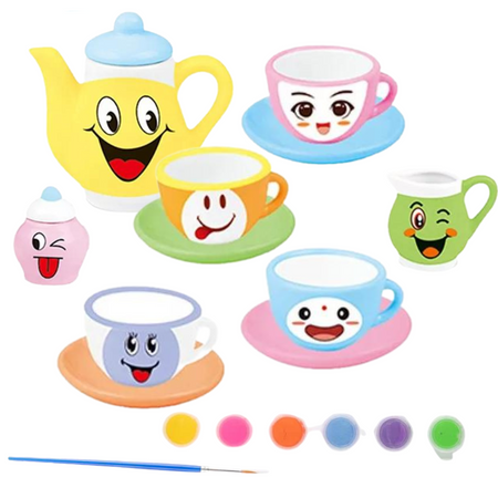ZESTAW DO HERBATY KAWY FILIŻANKI DO MALOWANIA KREATYWNY GIPSOWE GIPS FARBKI