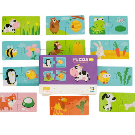 Puzzle Duo Połówki "Co Jedzą Zwierzęta" 12 Układanek Zestaw Zwierzątka 300118