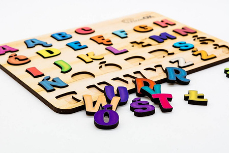 Alfabet Drewniana Układanka Literowa Łamigłówka Wyrazy Elementy Kształty Puz-11229