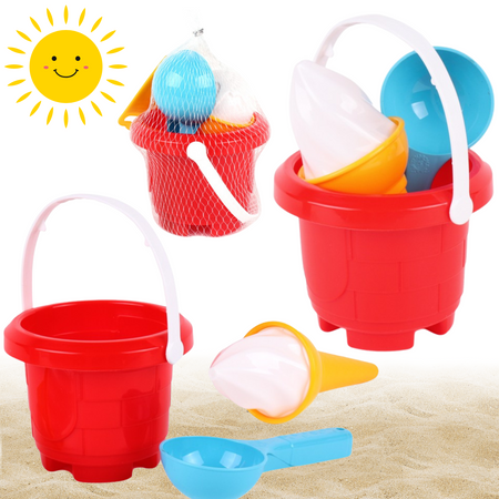 ZESTAW DO PIASKU W OKRĄGŁYM WIADERKU FOREMKA W KSZTAŁCIE LODA ŁYŻKA 7068