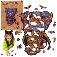 PUZZLE DREWNIANE UKŁADANKA SŁOŃ SŁONIK KOLOROWY  PuA3-05326
