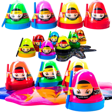 Antystresowy Slime Ninja Neon z Brokatem Aromaty Glutek Ze Słomką 100g 80063