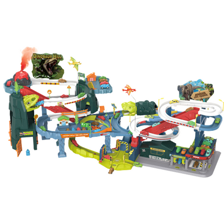 Zestaw Duży Tor Wyścigowy Parking Dinozaury Minisamochody Światło Dźwięk