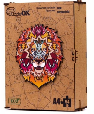 PUZZLE DREWNIANE UKŁADANKA LEW KOT AFRYKAŃSKI  PuA4-00706