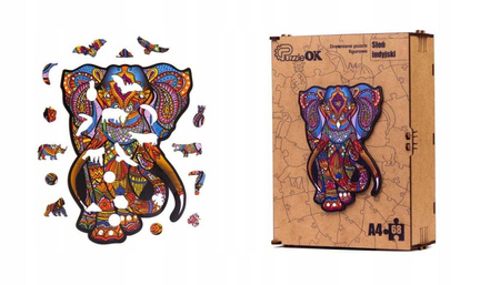 PUZZLE DREWNIANE UKŁADANKA SŁOŃ SŁONIK KOLOROWY  PuA4-01717