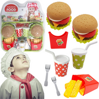 Zestaw Dla Dzieci Imitacje Jedzenia I Napojów Frytki Burgery Napoje Sztućce