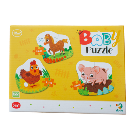 Puzzle 3w1 2-3-4 Elementy "Dzień Na Farmie" Trzy Układanki Dla Dzieci 300394