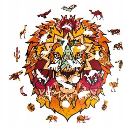 PUZZLE DREWNIANE UKŁADANKA LEW KOT AFRYKAŃSKI  PuA4-00706