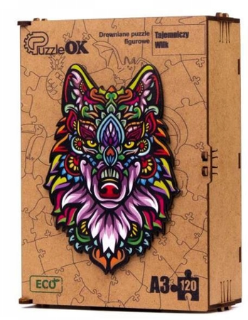 PUZZLE DREWNIANE UKŁADANKA TAJEMNICZY WILK KOLOROW  PuA3-00725